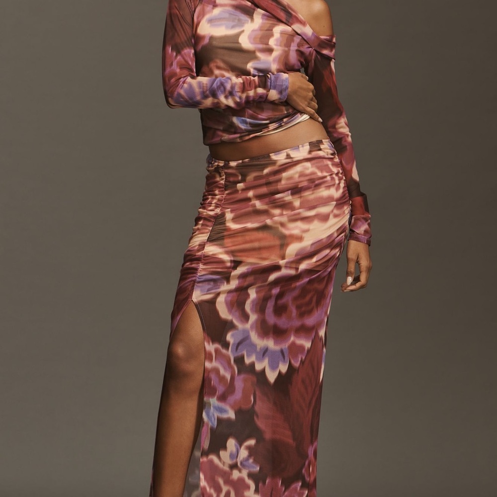 Anthropologie Floral Maxi Skirt in Purple and Brown